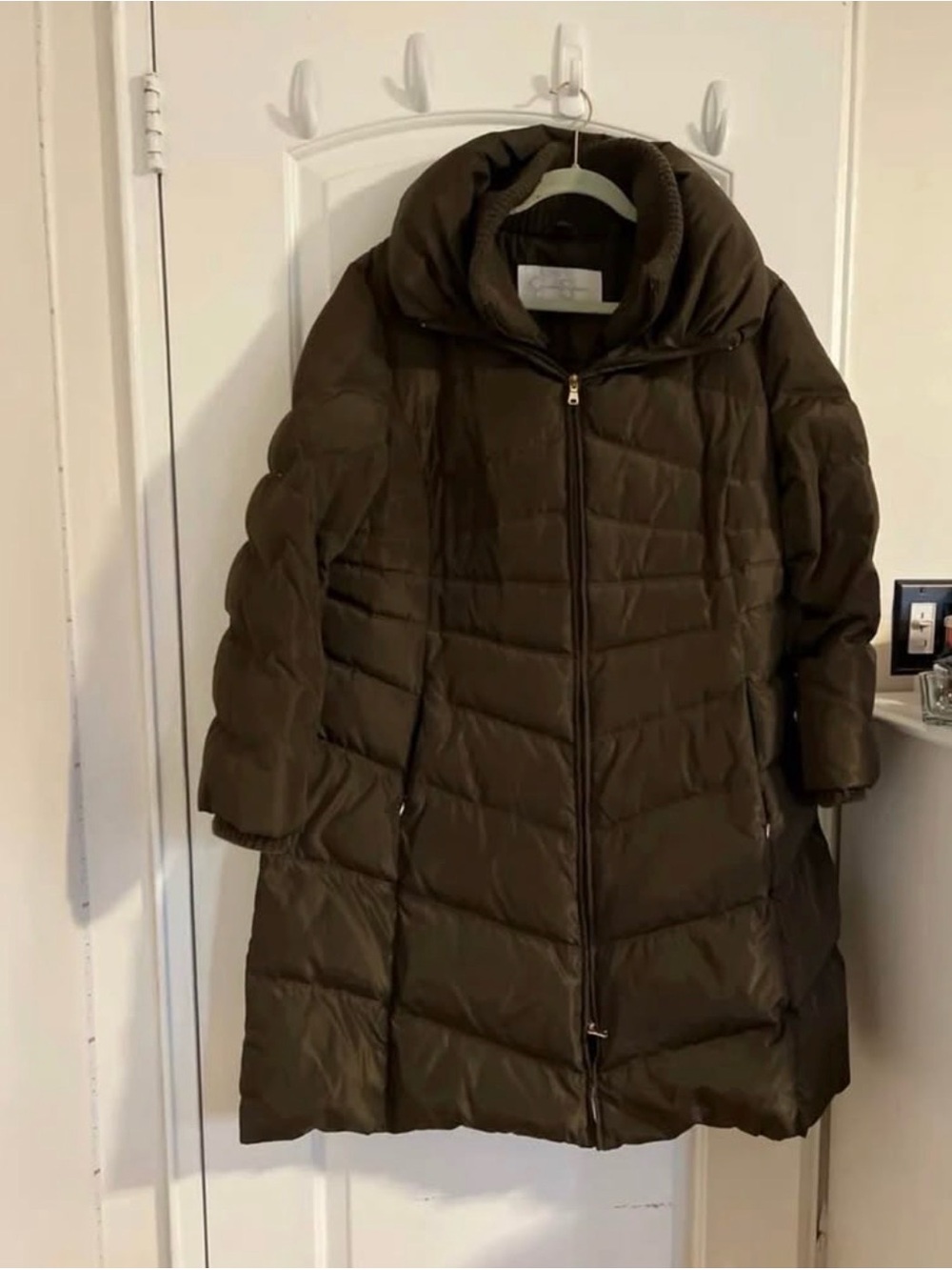 Jessica Simpson Olive Green Quilted Long Puffer Coat with Hood